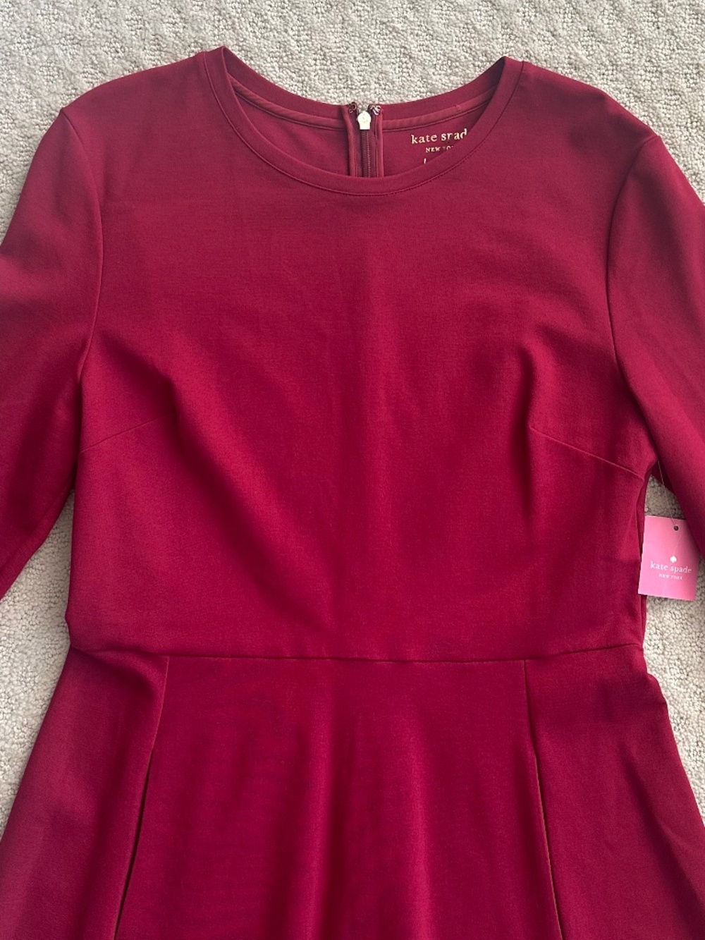 Kate Spade Colorblock Bell Sleeve Ponte Dress Cranberry L Cocktail Party Preppy - Picture 4 of 16
